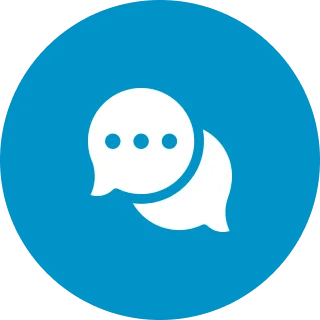 Over The Moon Chat bubble icon on blue circular background.