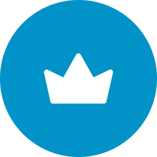 Over The Moon White crown icon on blue circle background.