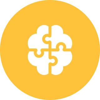 Over The Moon Brain-shaped puzzle pieces on yellow background.