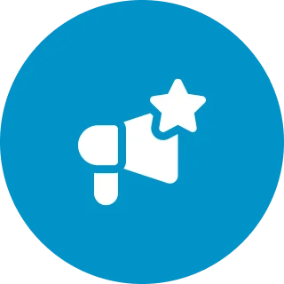 Over The Moon Megaphone icon with a star on top.